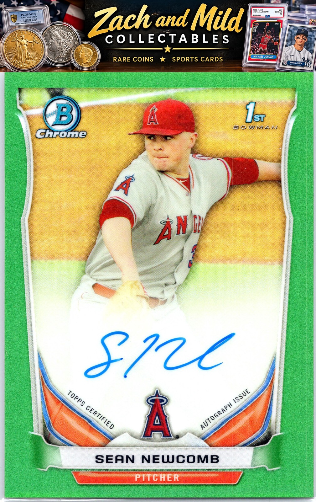 Sean Newcomb 2014 Bowman 1st Draft On-Card Auto Green /99 Angels 