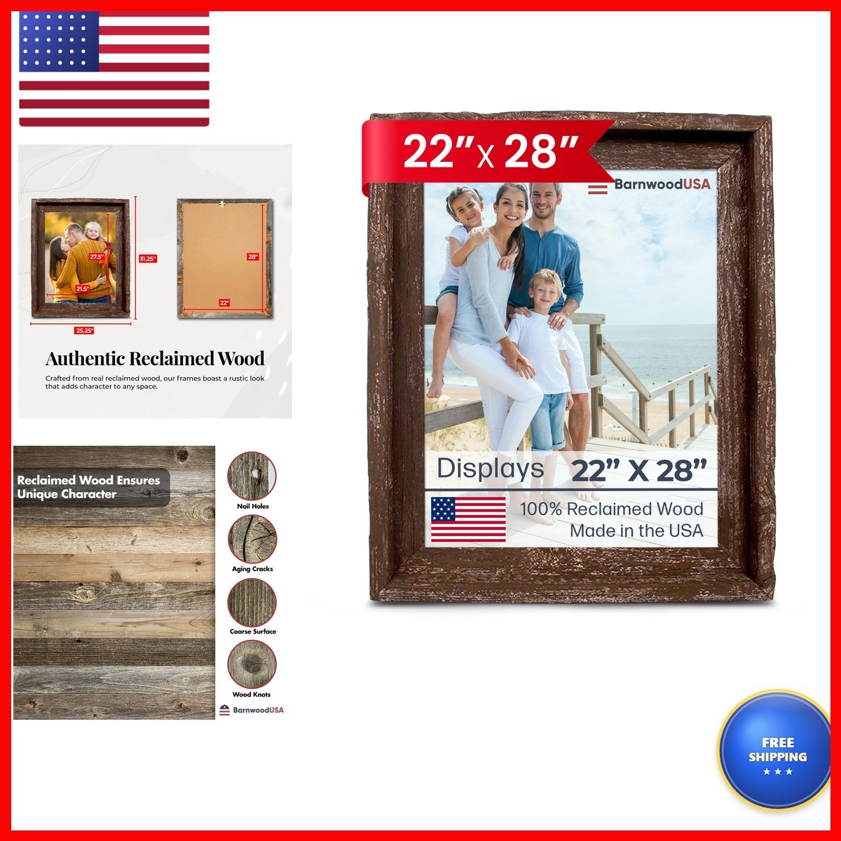 BARNWOODUSA Farmhouse Style Rustic Picture Frame, 22x28, Espresso Brown BARNWOODUSA Farmhouse Style Rustic Picture Frame, 22x28, Espresso Brown