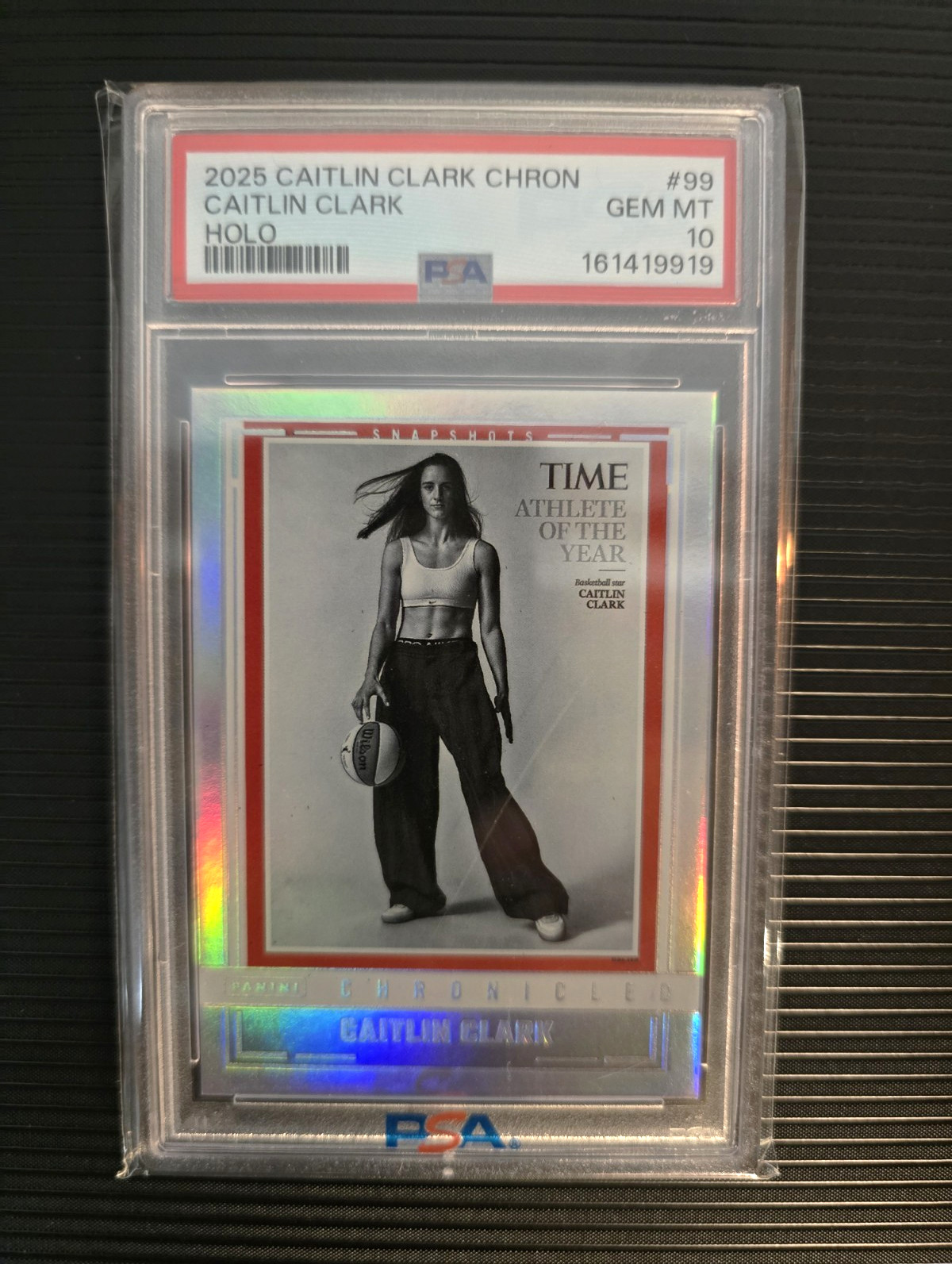 Panini 2025 Caitlin Clark Chron Snapshots Holo #99 PSA 10 Time Athlete Panini 2025 Caitlin Clark Chron Snapshots Holo #99 PSA 10 Time Athlete