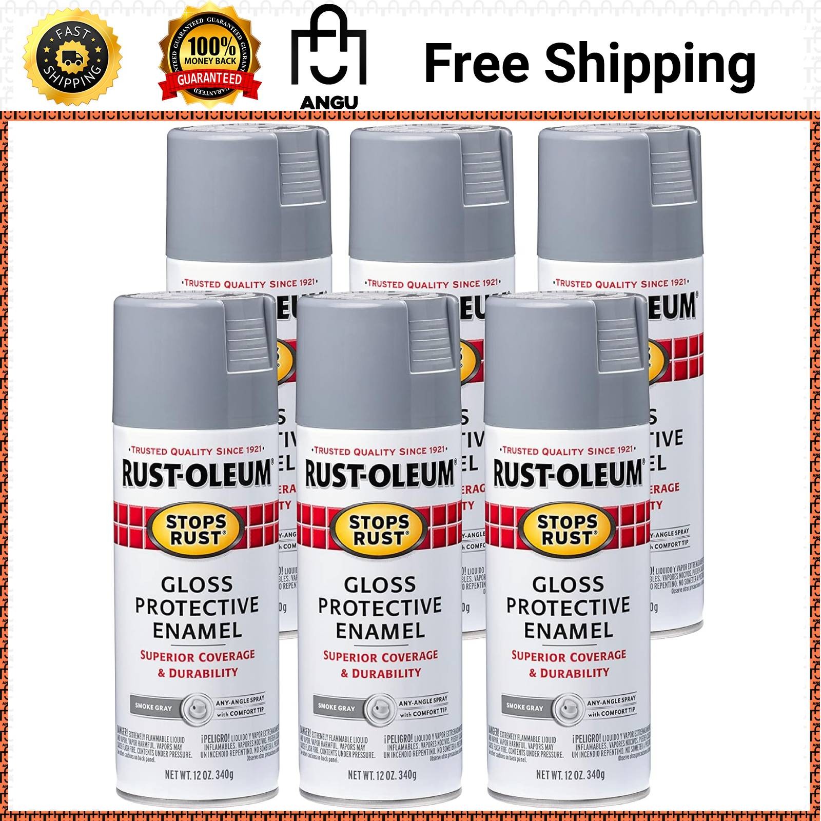 Rust-oleum Stops Rust Gloss Smoke Gray Paint 12Oz Pack Of 6 Durable Coating Rust-oleum Stops Rust Gloss Smoke Gray Paint 12Oz Pack Of 6 Durable Coating