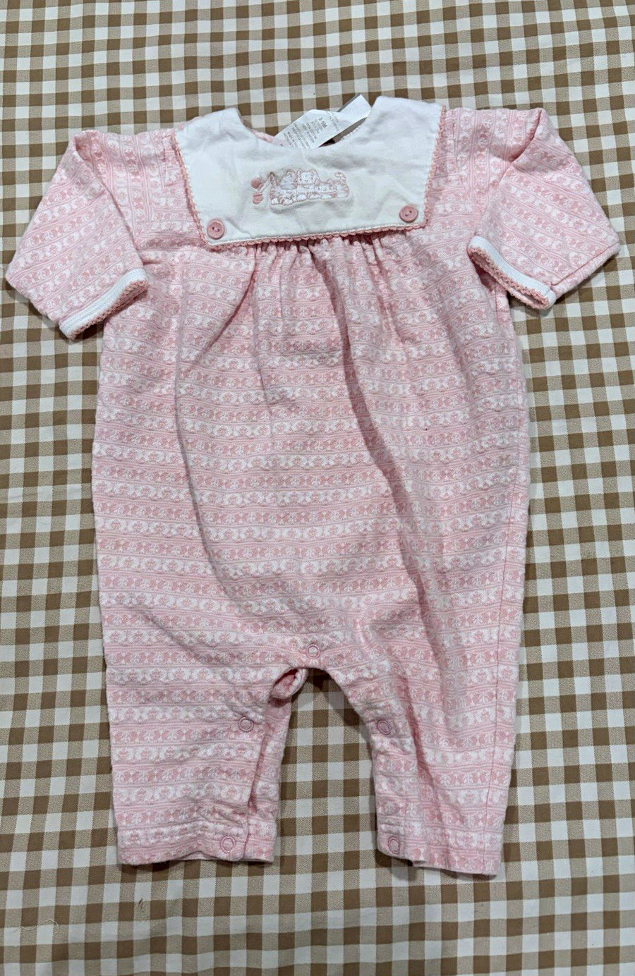 Vintage Carters Girls One-Piece Coverall 3-6M Pink/White Knit Fair Isle