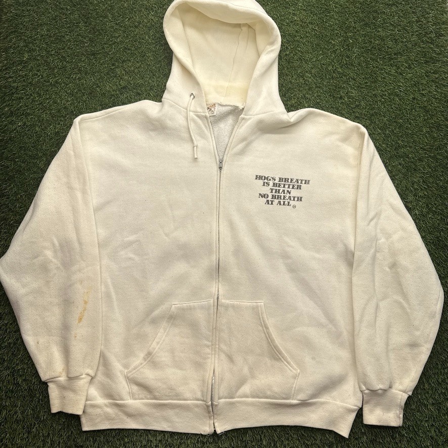 Vintage 70s Hogs Breath Saloon Hoodie Adult XL White Distressed Vintage 70s Hogs Breath Saloon Hoodie Adult XL White Distressed