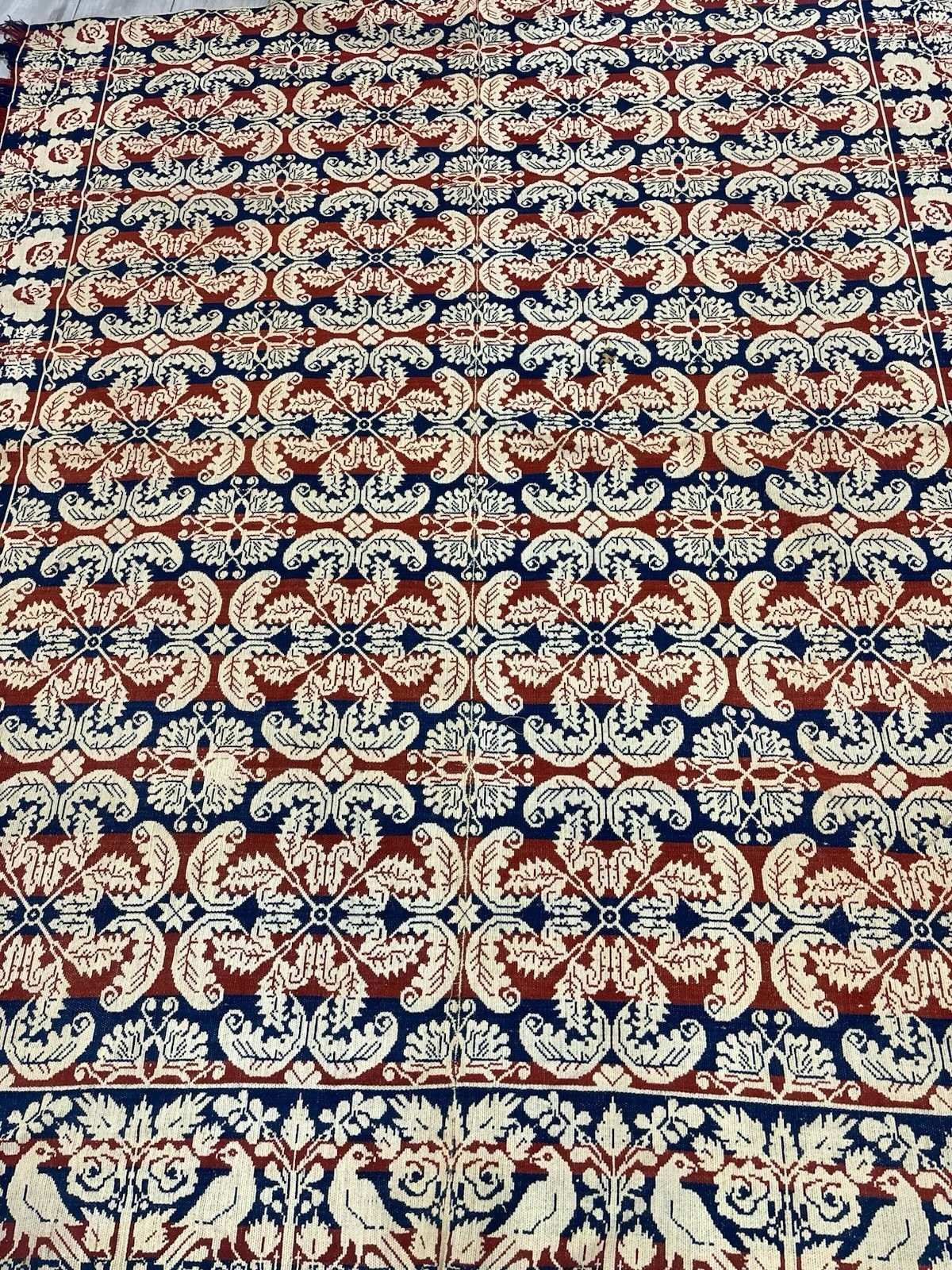 Antique Jacquard 1837 Coverlet Daniel Bury Plume And Fan Textile American Ohio