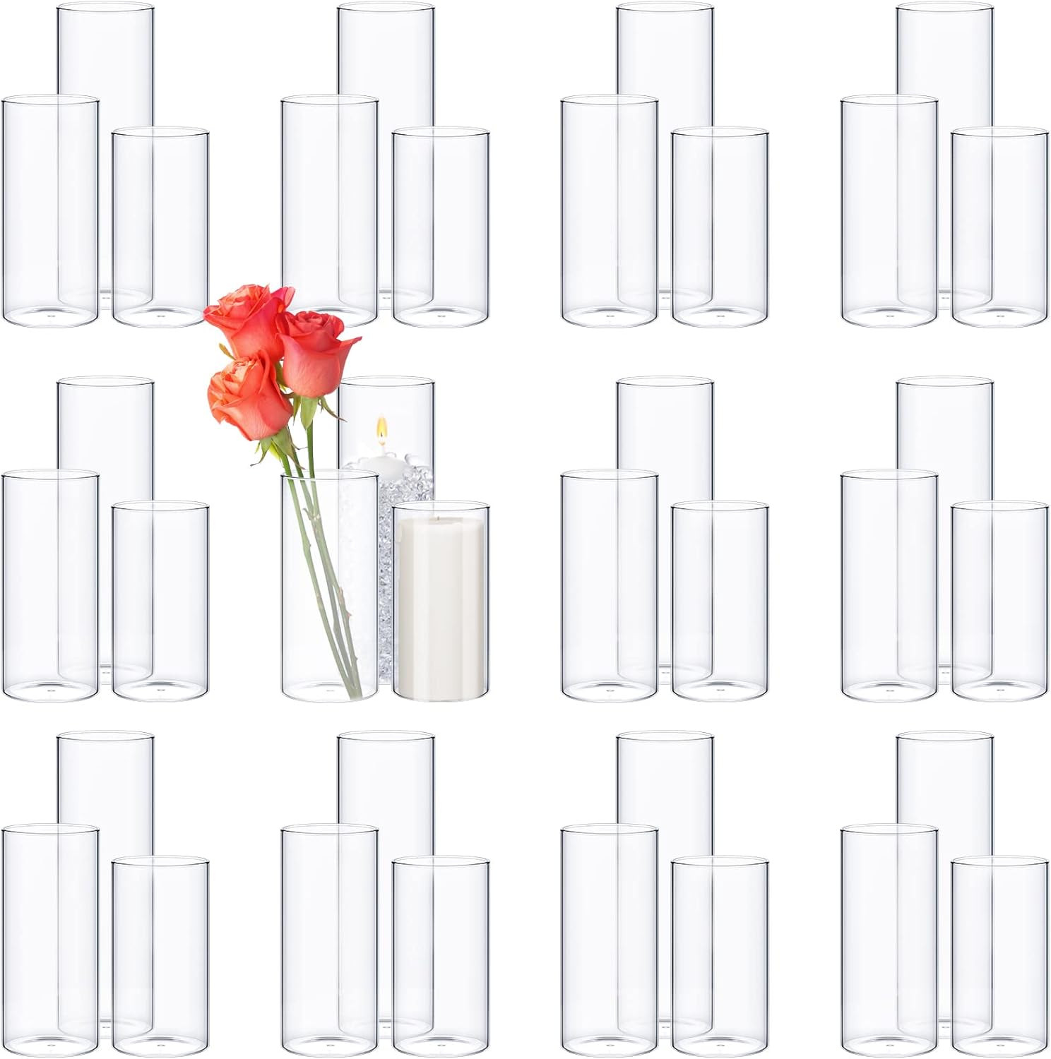 60 Pcs Glass Cylinder Vases 2.5\'\'/2.95\'\'/3.9\'\' Diameter Clear Flowers Vase Hurri 60 Pcs Glass Cylinder Vases 2.5\'\'/2.95\'\'/3.9\'\' Diameter Clear Flowers Vase Hurri