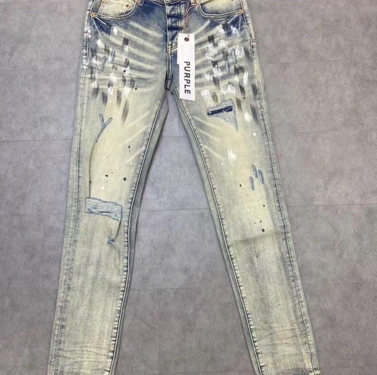 Purple-brand Paint Over Jacquard Monogram Jeans Mens Sz28x32 Blue NWOT
