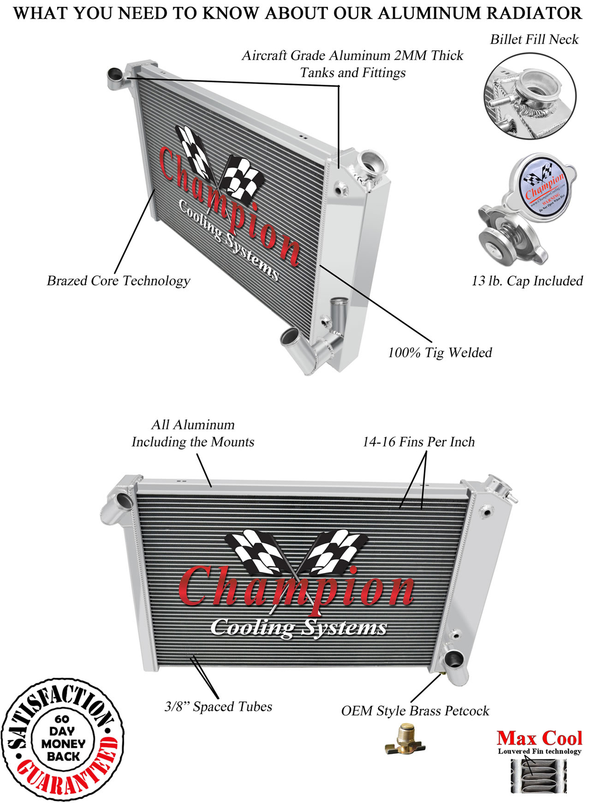 ER Champion 2 Row Radiator for 1969 - 1972 Chevrolet Corvette Small Block Engine