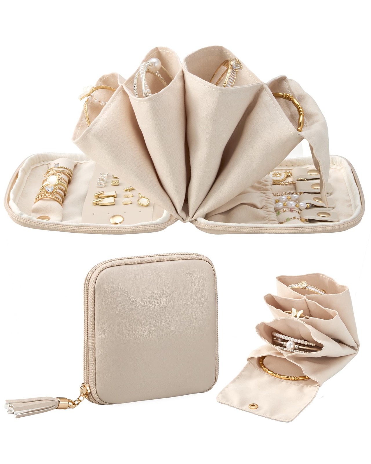 Lolalet Travel Jewelry Case Organizer, Small Soft Jewellery Pouch Oatmeal Lolalet Travel Jewelry Case Organizer, Small Soft Jewellery Pouch Oatmeal