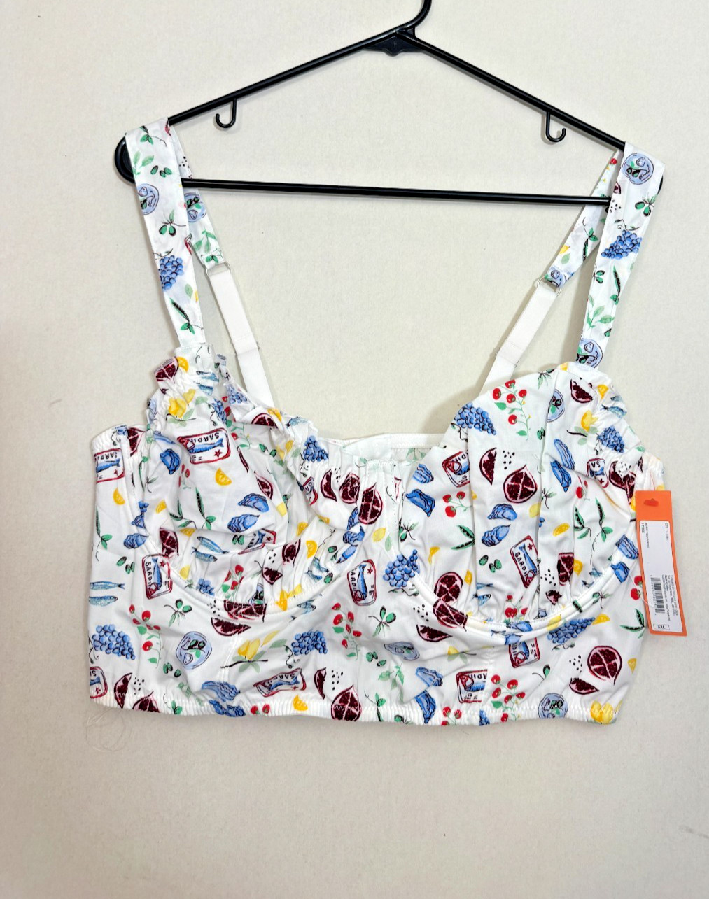 Colsie Bralette Cropped Bustier Sardine Fruit Print, NWT, XXL