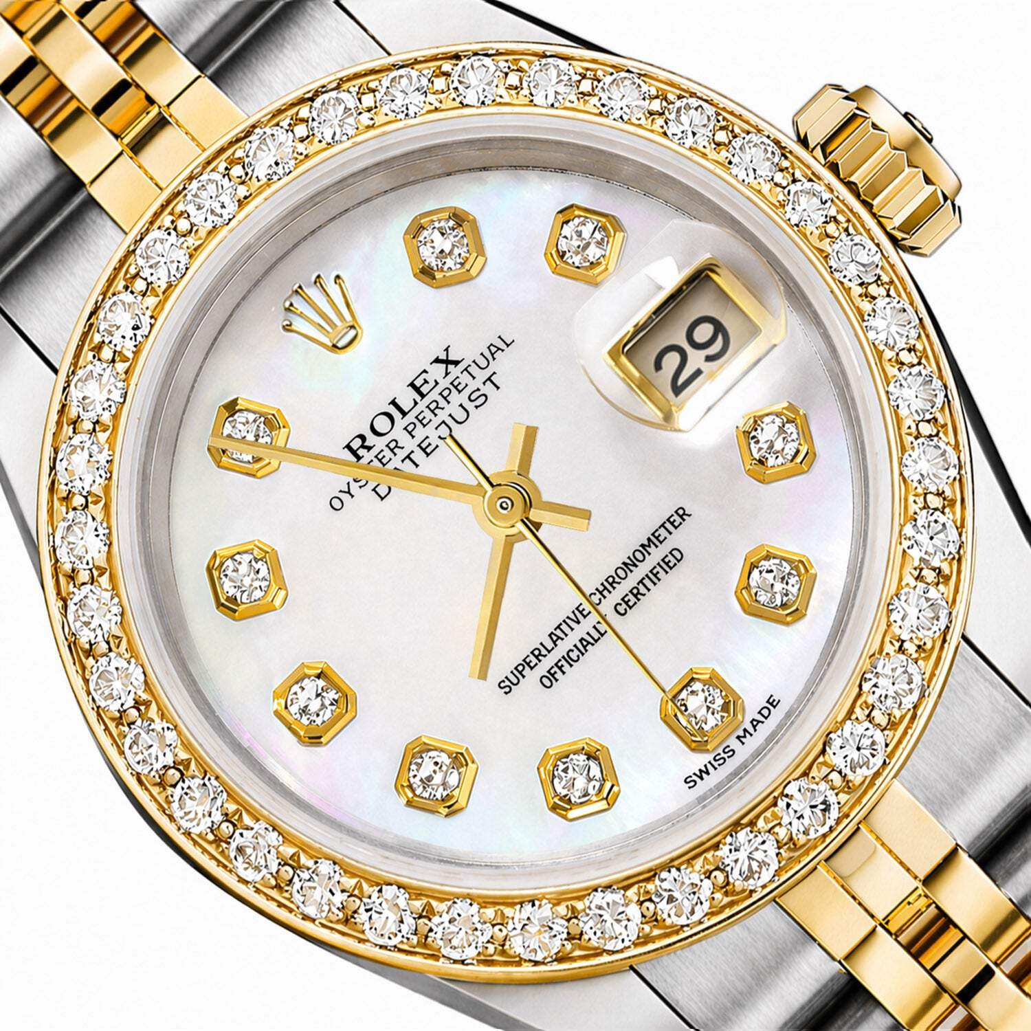 26mm Rolex Datejust 69173 18K Gold Diamond Mother of Pearl Dial Steel Woman\'s Wa