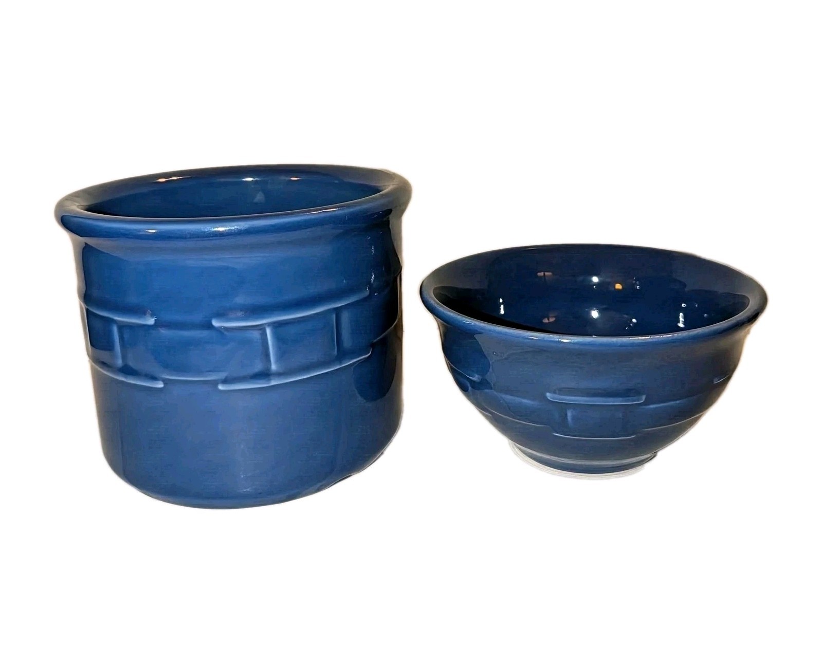Longaberger Cornflower Blue 2 Woven Traditions Pottery Dessert Bowl & Pint Crock