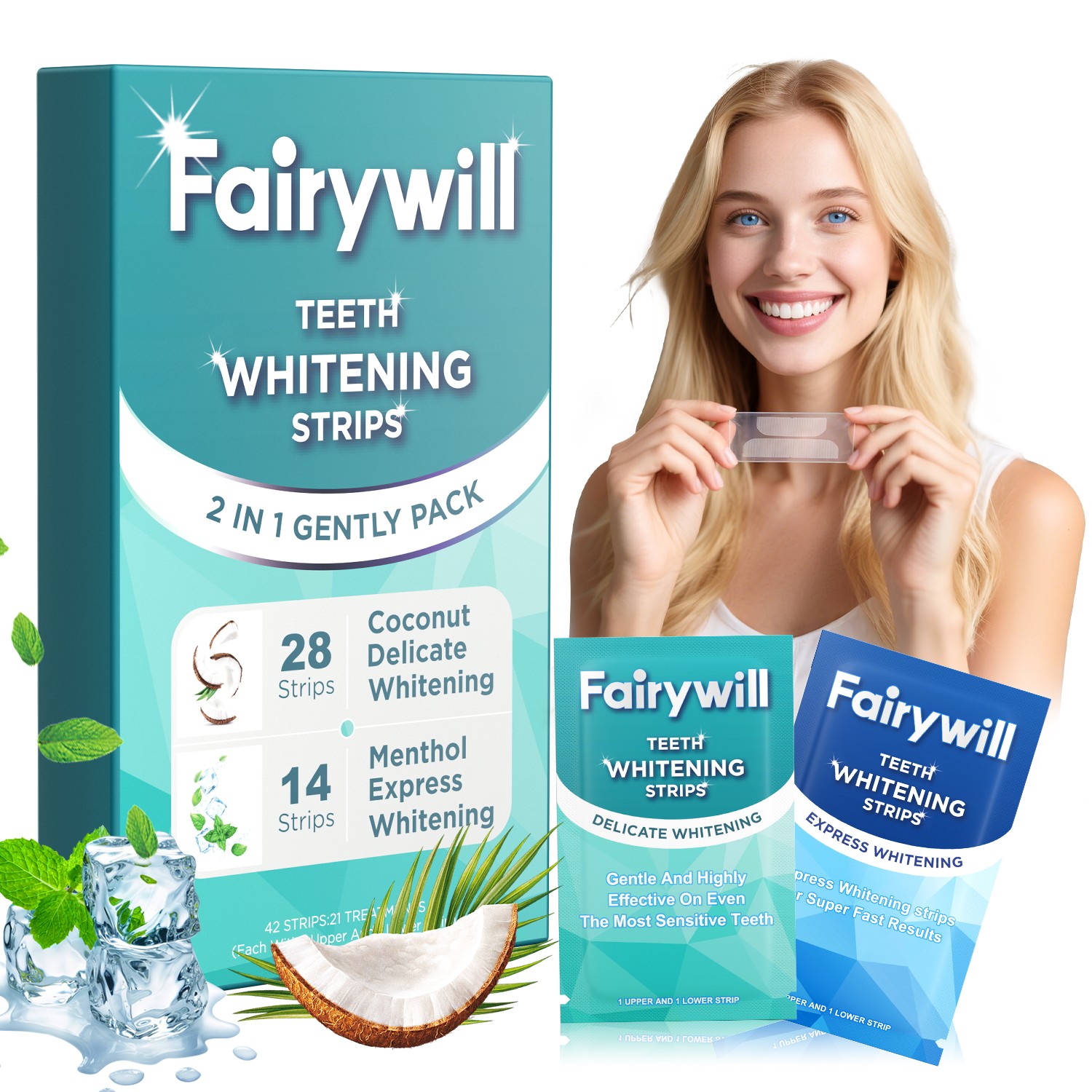 Fairywill 42 pcs Teeth Whitening Strips Non-Sensitive Teeth Whitening Non-Slip