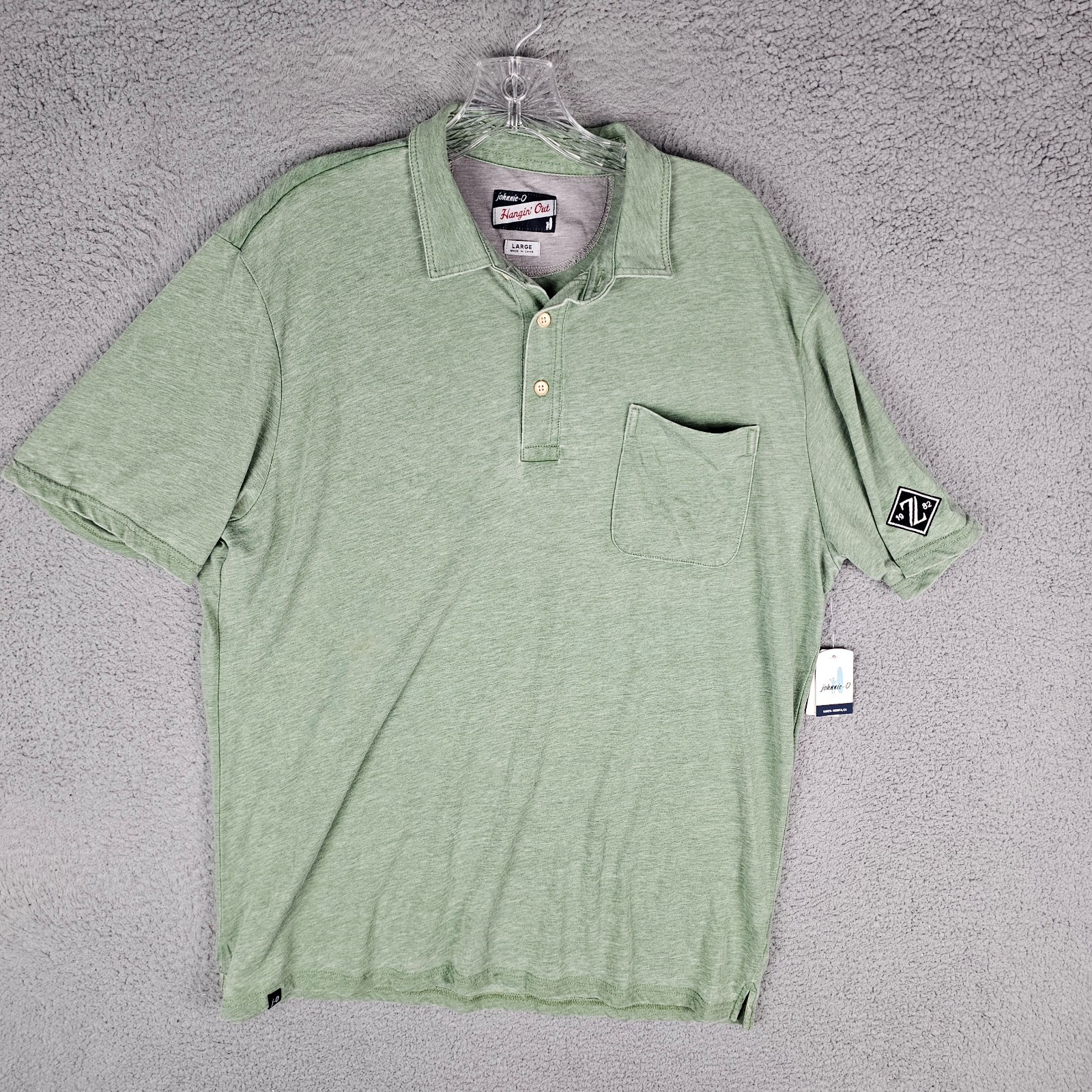 Johnnie-O The Local Polo Shirt Men\'s Large Green Heather Short Sleeve JMPO3860 Johnnie-O The Local Polo Shirt Men\'s Large Green Heather Short Sleeve JMPO3860