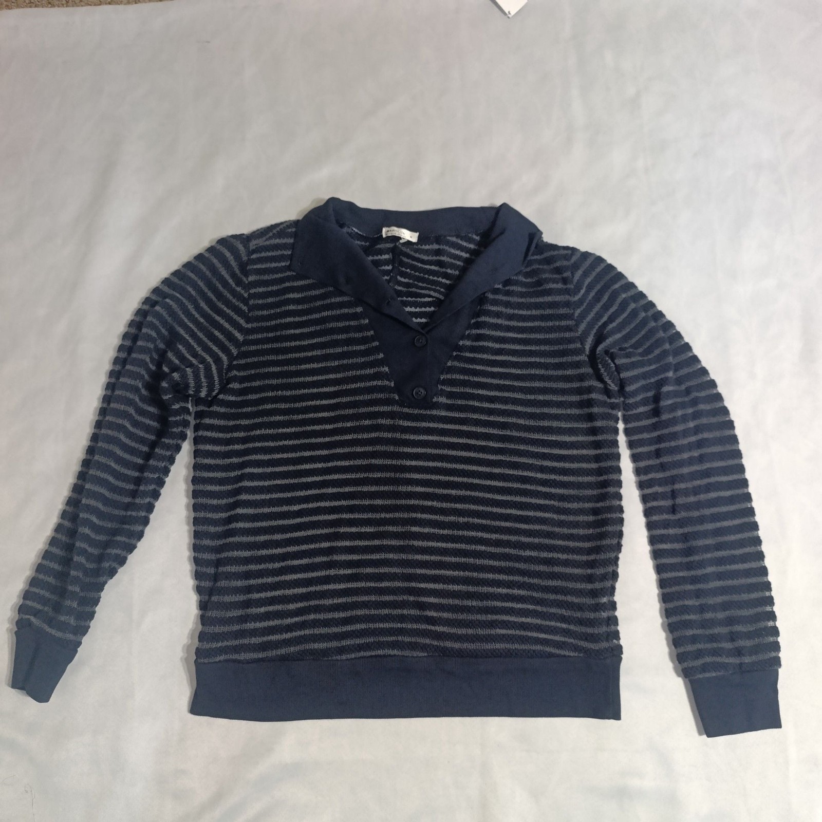 LAMade Polo Sweater Size M Blue Striped Long Sleeve