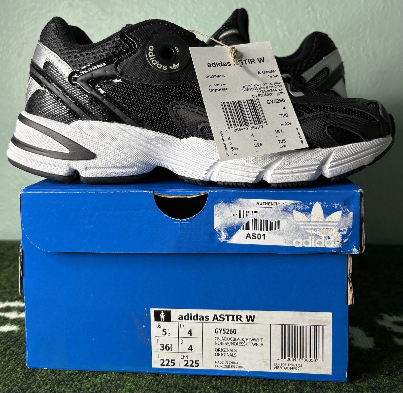 adidas Astir Trainers GY5260 Women\'s 5.5 Youth 4.5Y Black White NWT