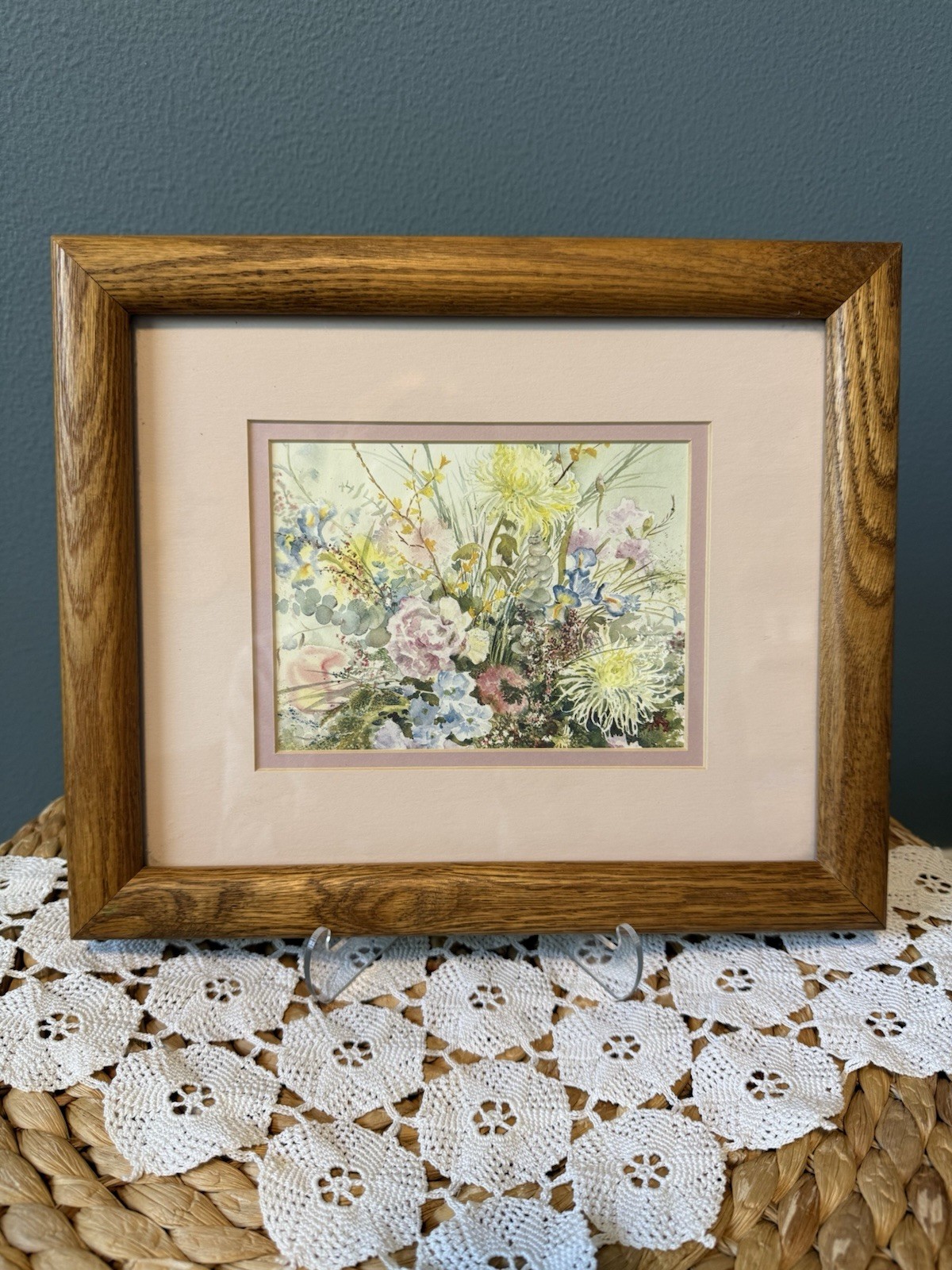 Ruth Basler Burr Floral Print Archival Paper Double Matted Solid Oak