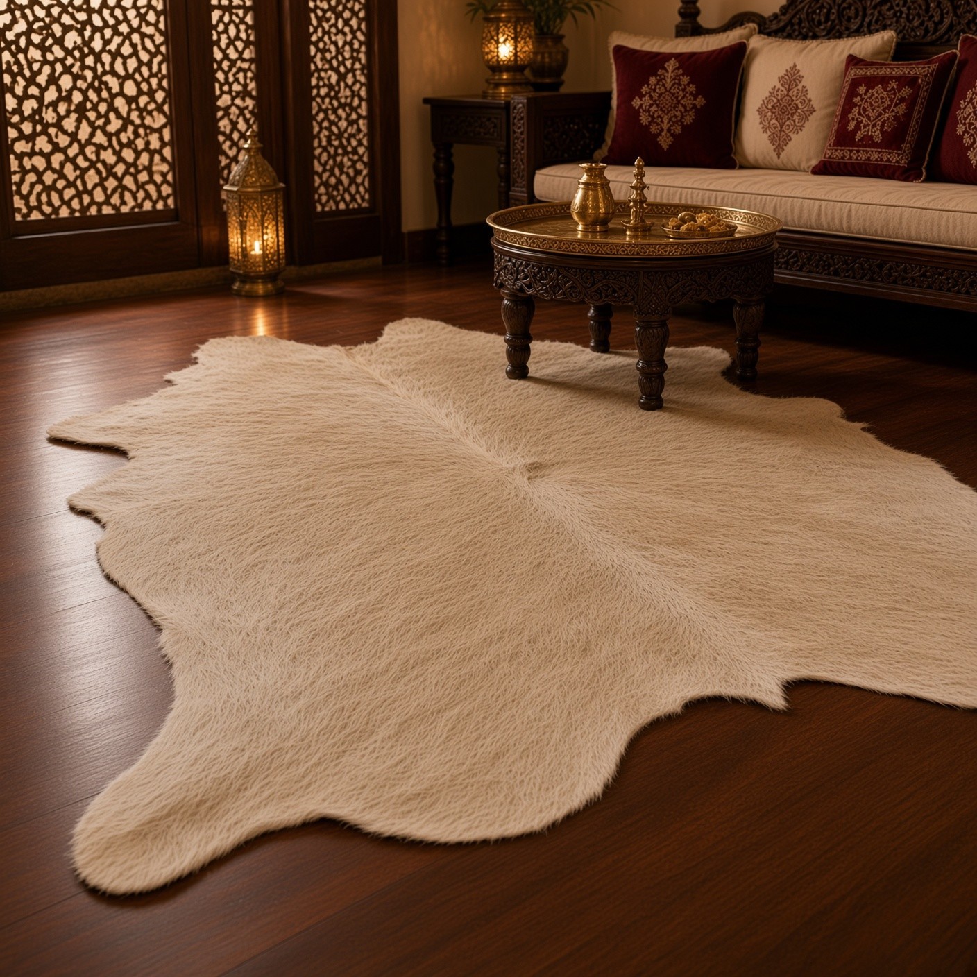 Large Light Champagne Cowhide Rug Hair On Genuine Leather Hide Size 5x6 ft