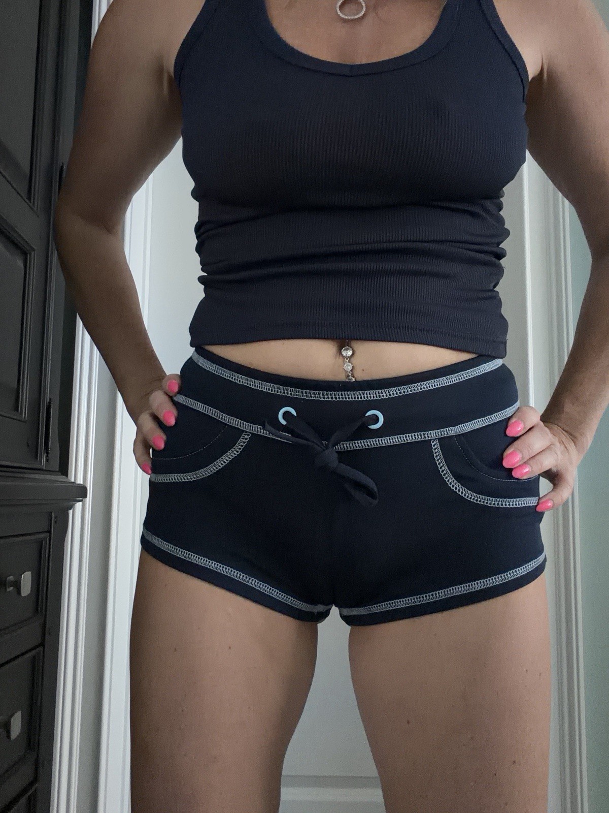 Women\'s x-small navy extra tight and comfy, black yoga shorts