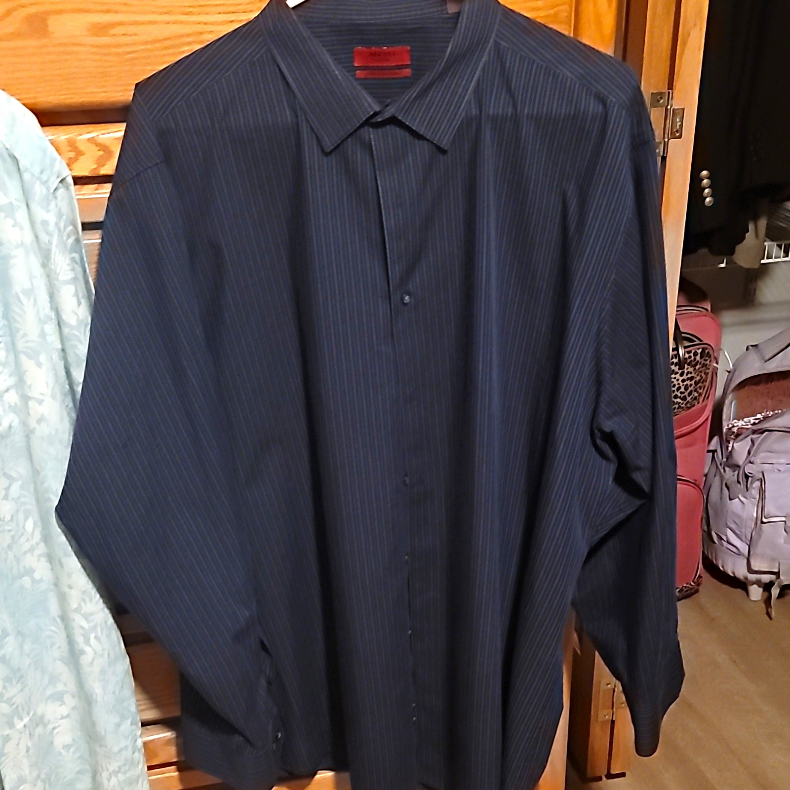Alfani Men’s Black Striped Fitted Stretch Dress Shirt Long Sleeve 2XL 16\ Alfani Men’s Black Striped Fitted Stretch Dress Shirt Long Sleeve 2XL 16\