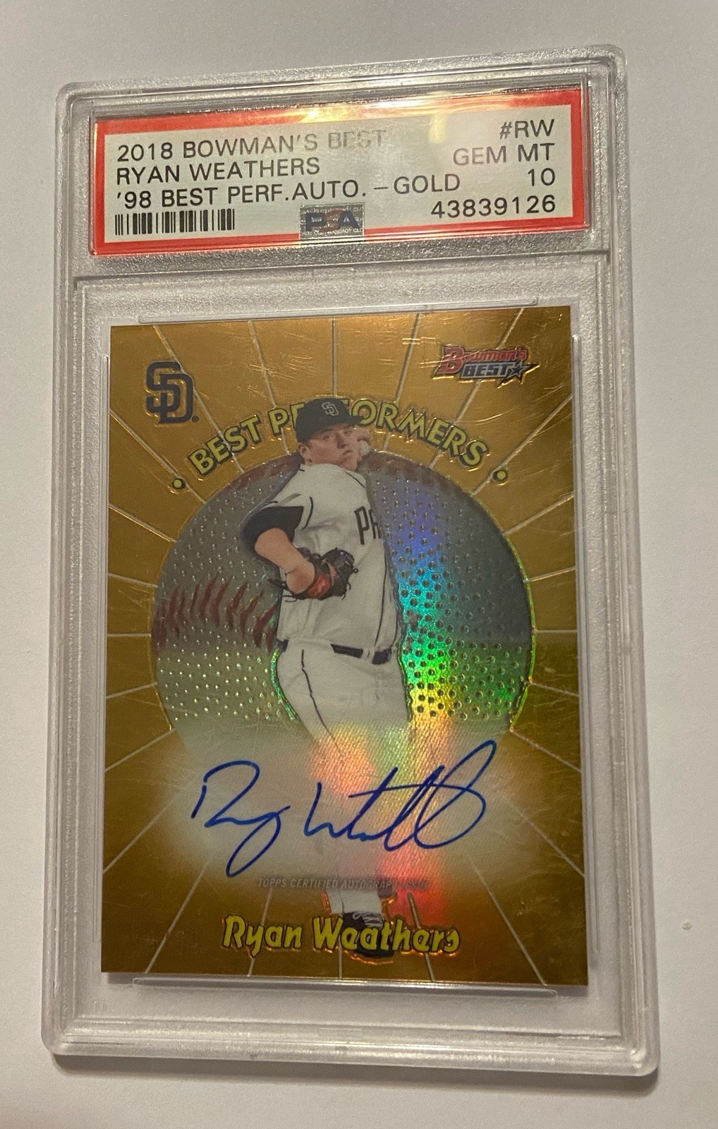 2018 Bowman\'s Best Auto Ryan Weathers Gold Refractor /50 PSA 10 GEM MT 🚀🚀