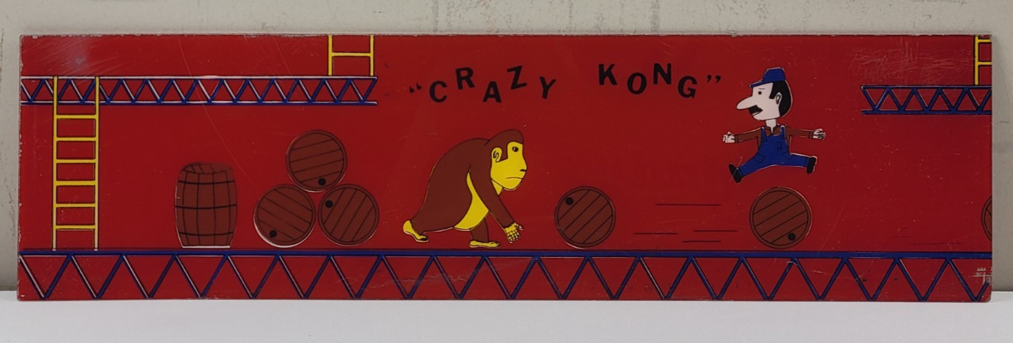 Vintage Original 1980s Crazy Kong Plexiglass Arcade Cabinet Header Marquee Sign Vintage Original 1980s Crazy Kong Plexiglass Arcade Cabinet Header Marquee Sign