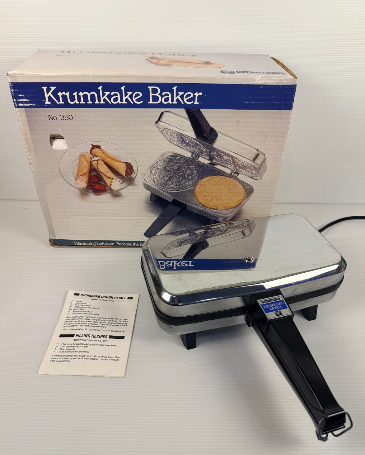 Vintage Vitantonio Krumkake Baker No. 350 Electric Iron Waffle Cookie Maker Vintage Vitantonio Krumkake Baker No. 350 Electric Iron Waffle Cookie Maker