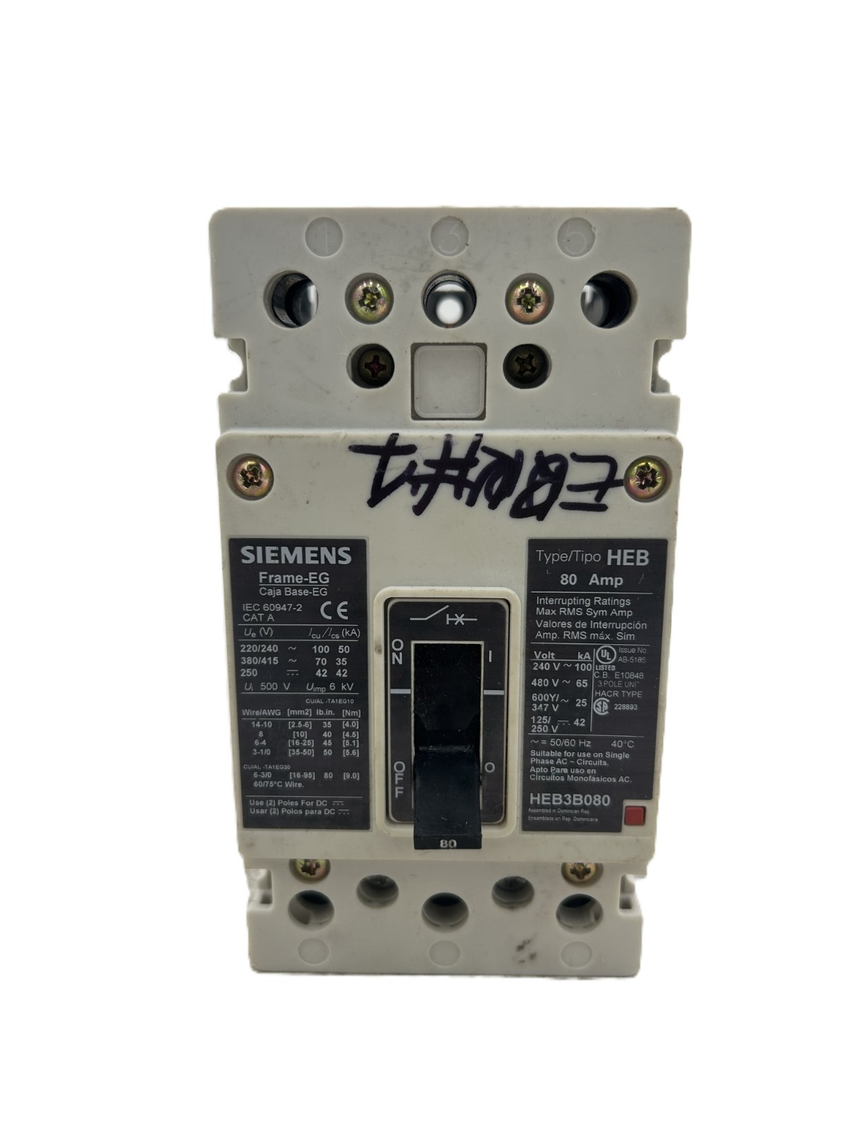 Siemens HEB3B080 Circuit Breaker 80A 3-Pole 600Y/347VAC Siemens HEB3B080 Circuit Breaker 80A 3-Pole 600Y/347VAC
