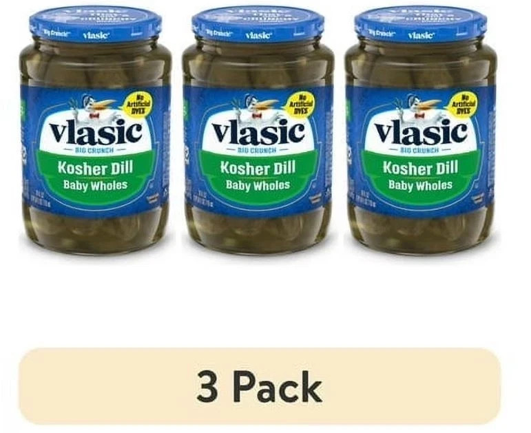 (3 pack) Vlasic Kosher Dill Pickles, Dill Baby Whole Pickles, 24 fl oz Jar.