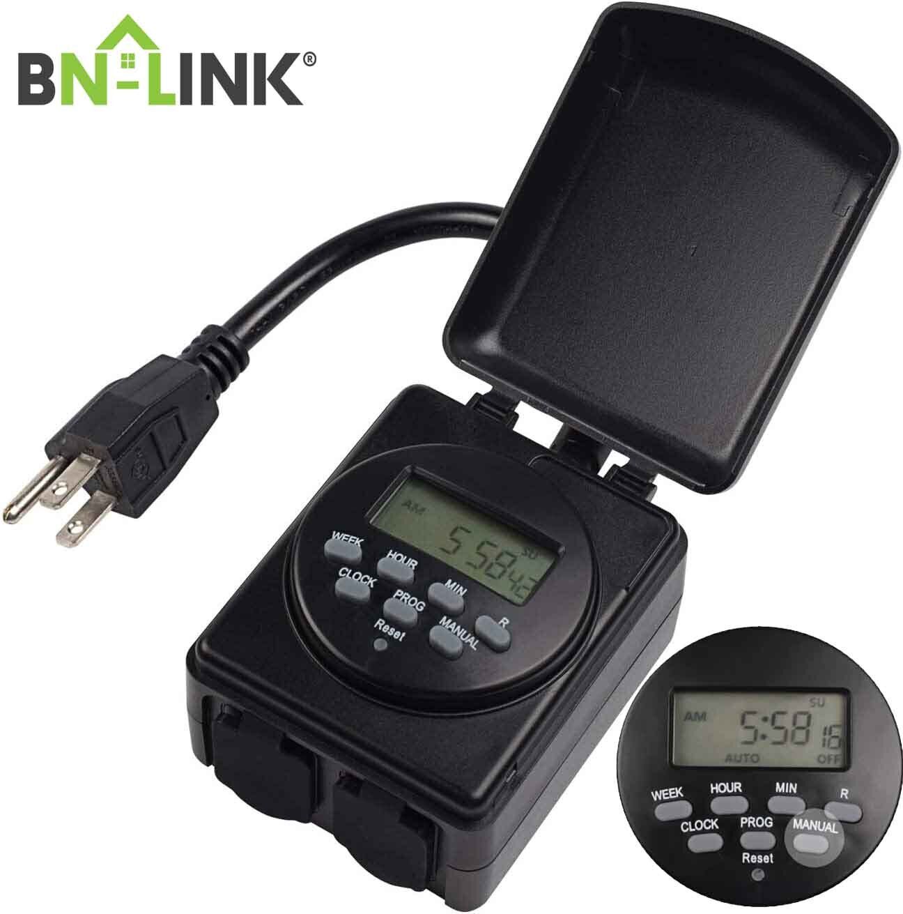 BN-LINK 7 Day Outdoor Heavy Duty Digital Programmable / Mechanical Outlet Timer