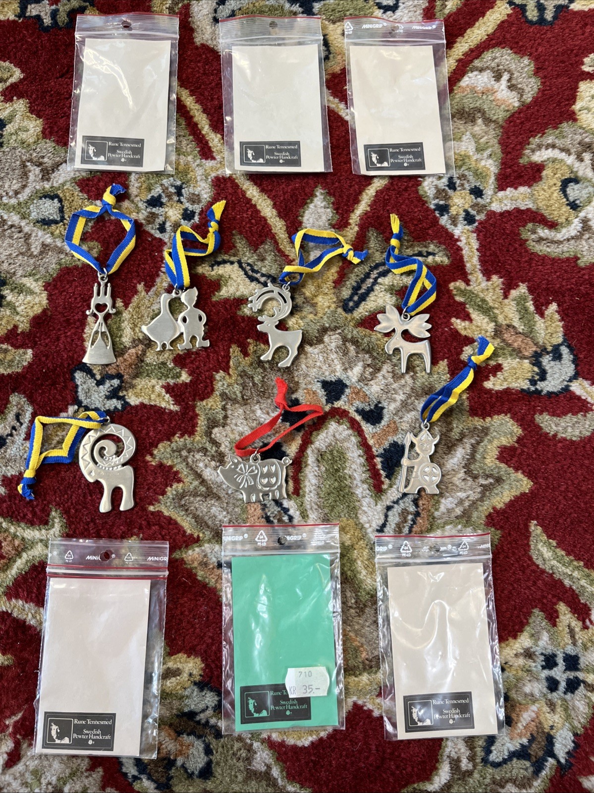 Vintage Rune Tennesmed Swedish Handcraft Pewter Ornament Lot of 7 Pig Deer Angel
