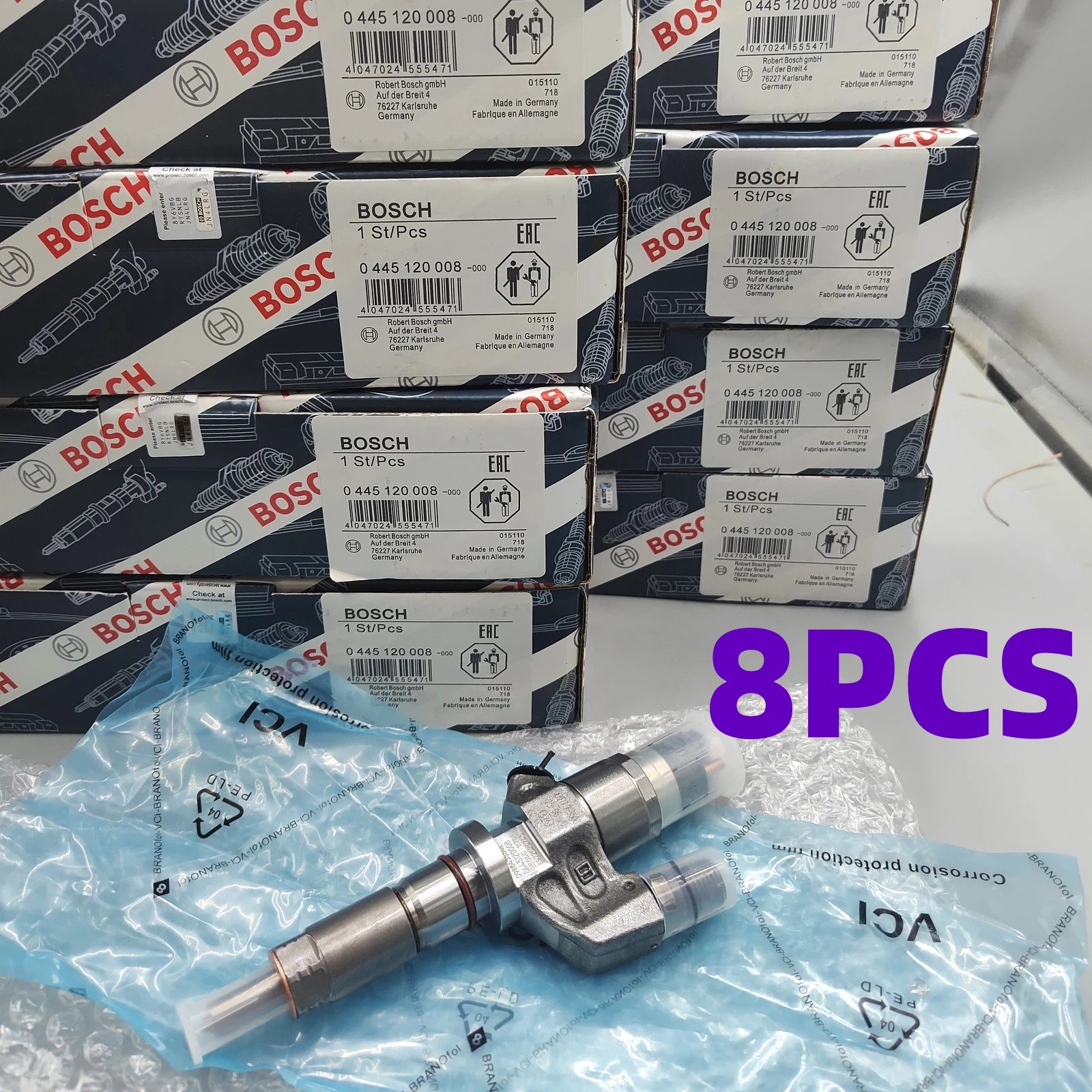 8X OEM 0445120008 Fuel Injectors Fits For 2001 2002 2003 2004 6.6L Duramax LB7