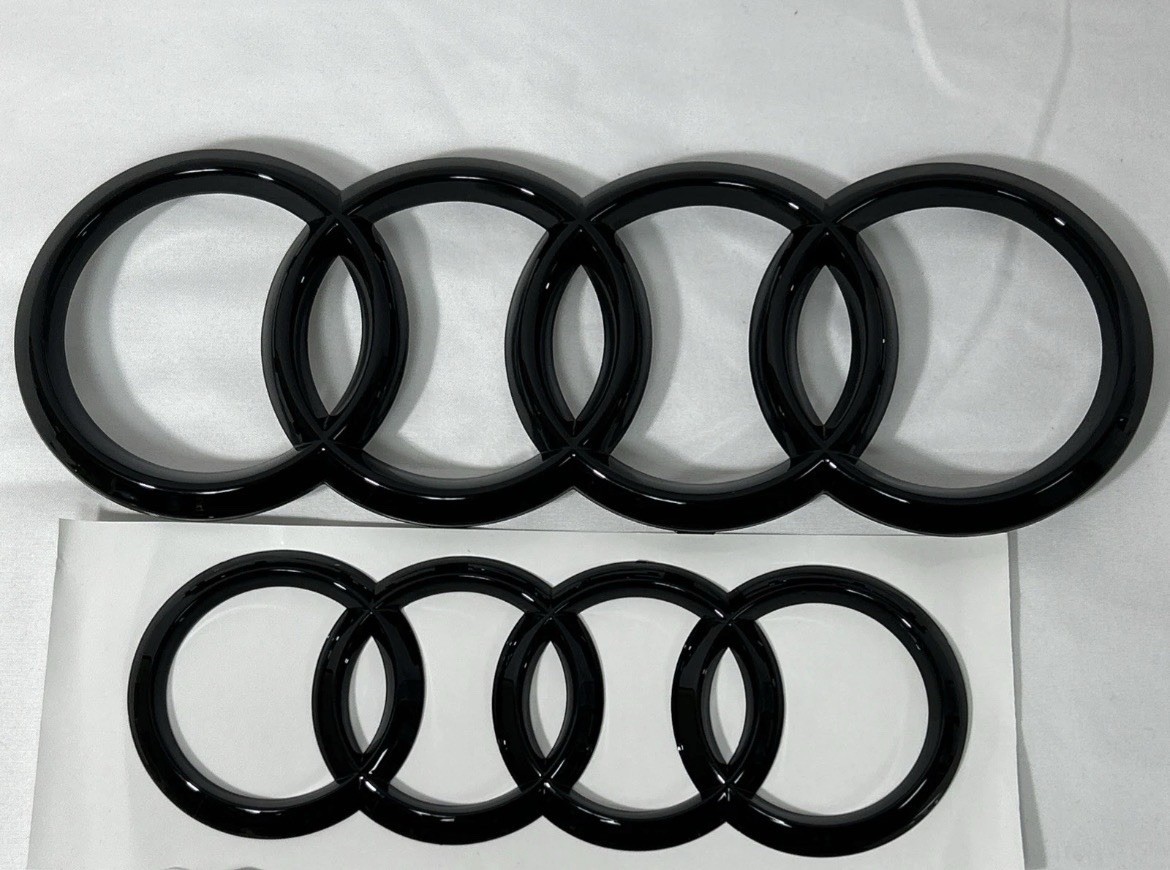 2pcs AUDI 4Ring Front/Rear 273mmx202mm Emblems Gloss Black For A4,A6,A7,S6,SQ5