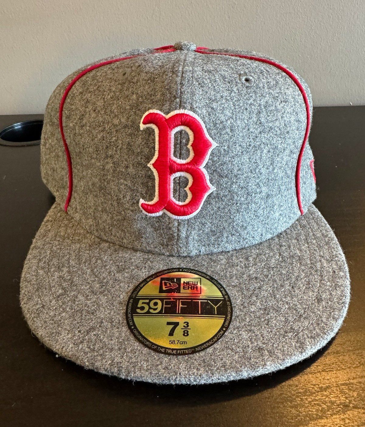 DEADSTOCK RETRO New Era 59FIFTY Boston Red Sox MLB Wool Cap Hat Gray/Red 7 3/8 DEADSTOCK RETRO New Era 59FIFTY Boston Red Sox MLB Wool Cap Hat Gray/Red 7 3/8
