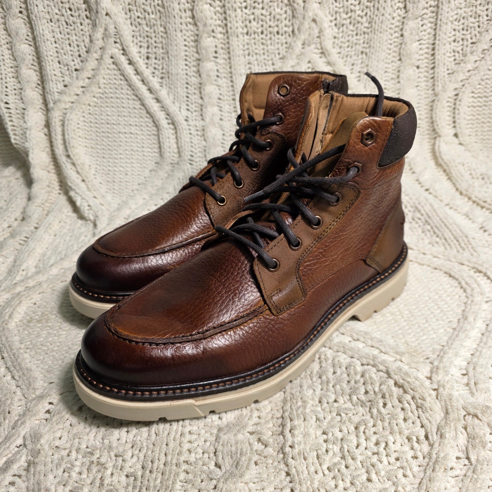 Franco Fortini Ken Ankle Boots Brown Pebbled Leather Moc Toe Mens 9 NEW