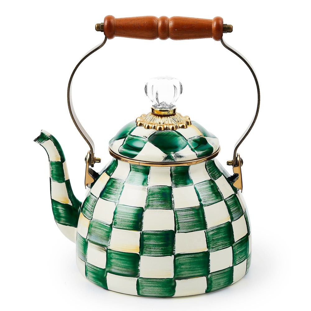 Mackenzie-Childs Emerald Check 2 Quart Tea Kettle