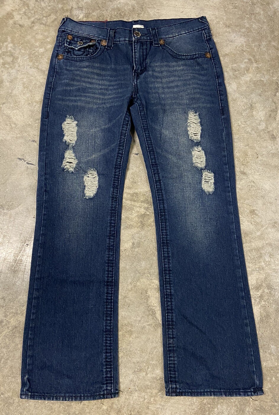 True Religion Ricky Super T Jeans Stitch Flap Pockets Mens 37x33 Y2K Distressed True Religion Ricky Super T Jeans Stitch Flap Pockets Mens 37x33 Y2K Distressed