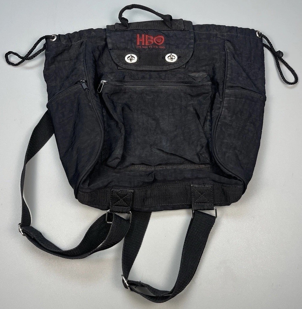 Vintage HBO Backpack Rucksack Promo Its Not TV Its HBO Cinch Drawstring Black Vintage HBO Backpack Rucksack Promo Its Not TV Its HBO Cinch Drawstring Black