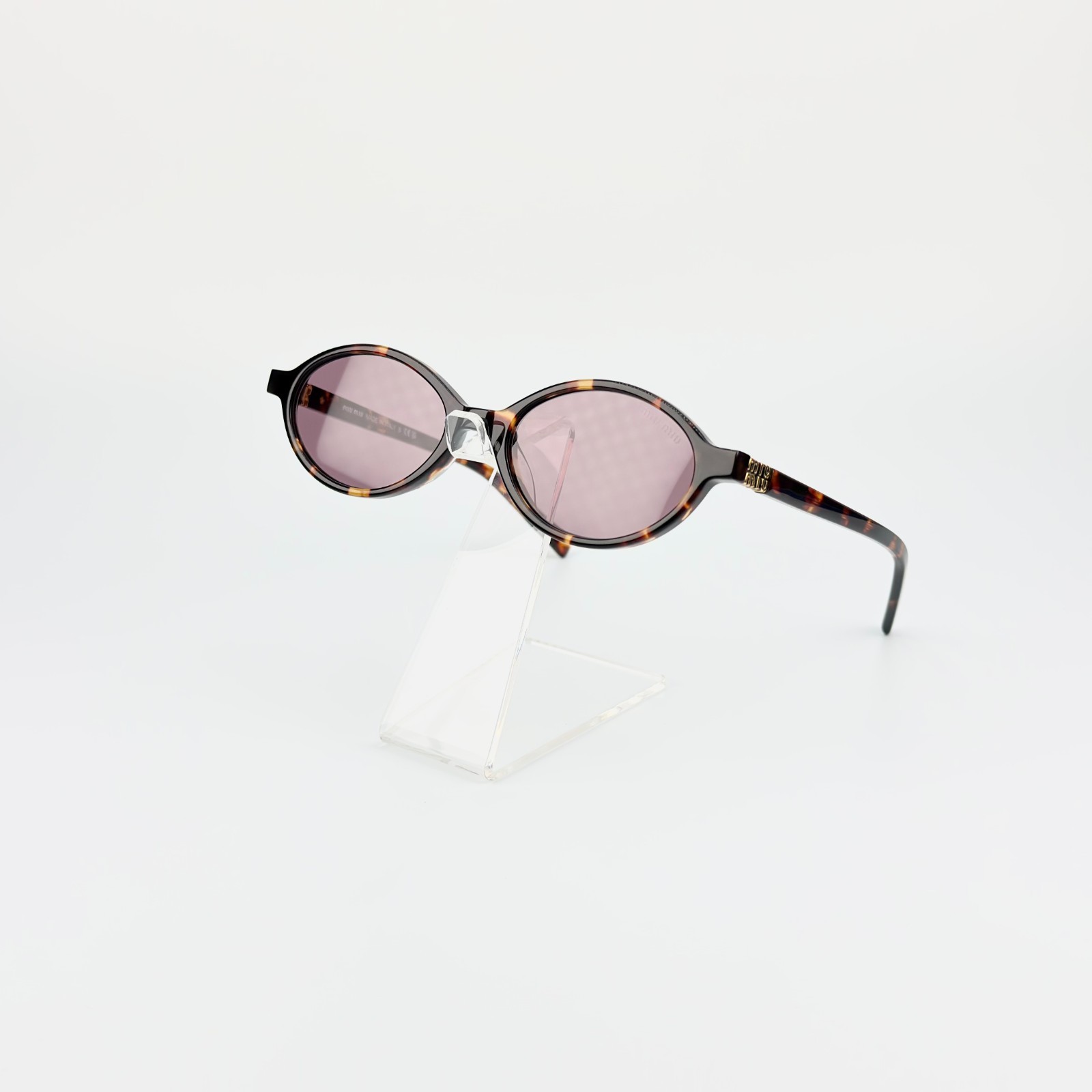 Miu Miu SMU04ZS Honey Havana Purple Lens Oval Sunglasses Made in Italy