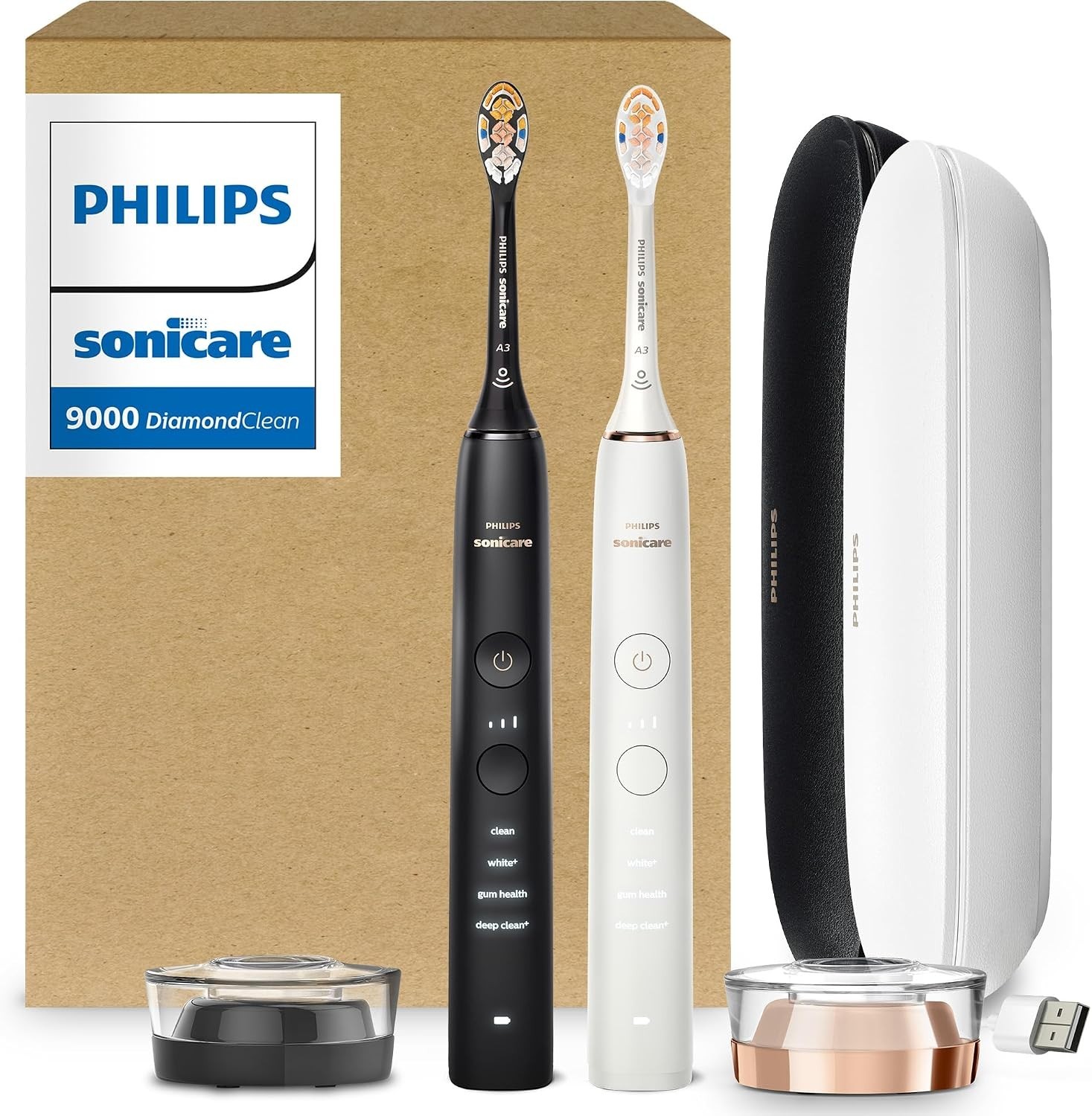 Electric Toothbrushes Sonicare 9000 Diamond Clean 2pk Black & Rose Gold/White Electric Toothbrushes Sonicare 9000 Diamond Clean 2pk Black & Rose Gold/White