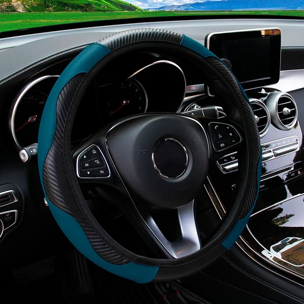 Share Car Steering Wheel Cover Red Black Leather Anti-slip For 15\