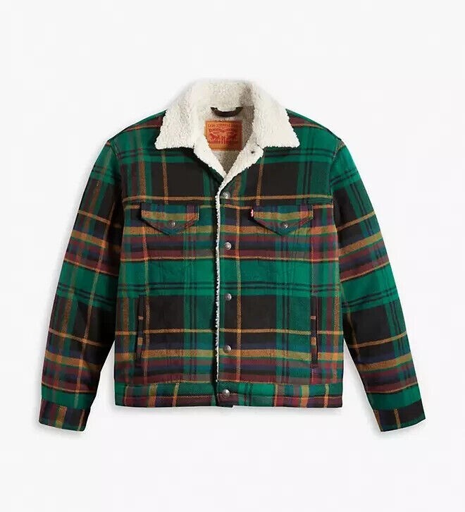Levi\'s Men\'s Plaid Vintage Relaxed Fit Trucker Jacket Evergreen A50150000