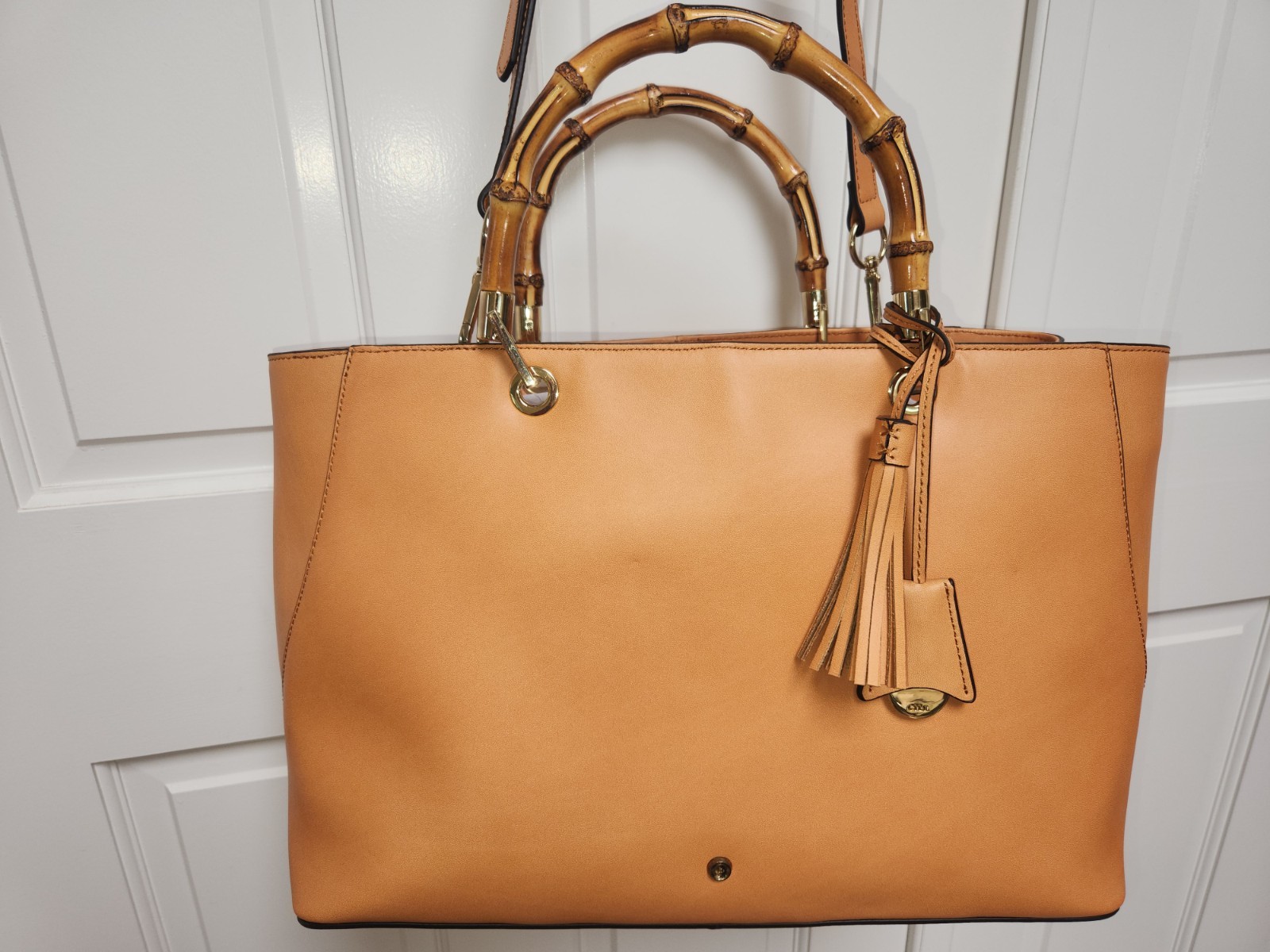 G.I.L.I. Large Camel Beige/Tan Leather Tote Bag Bamboo Handles Lk GG G.I.L.I. Large Camel Beige/Tan Leather Tote Bag Bamboo Handles Lk GG