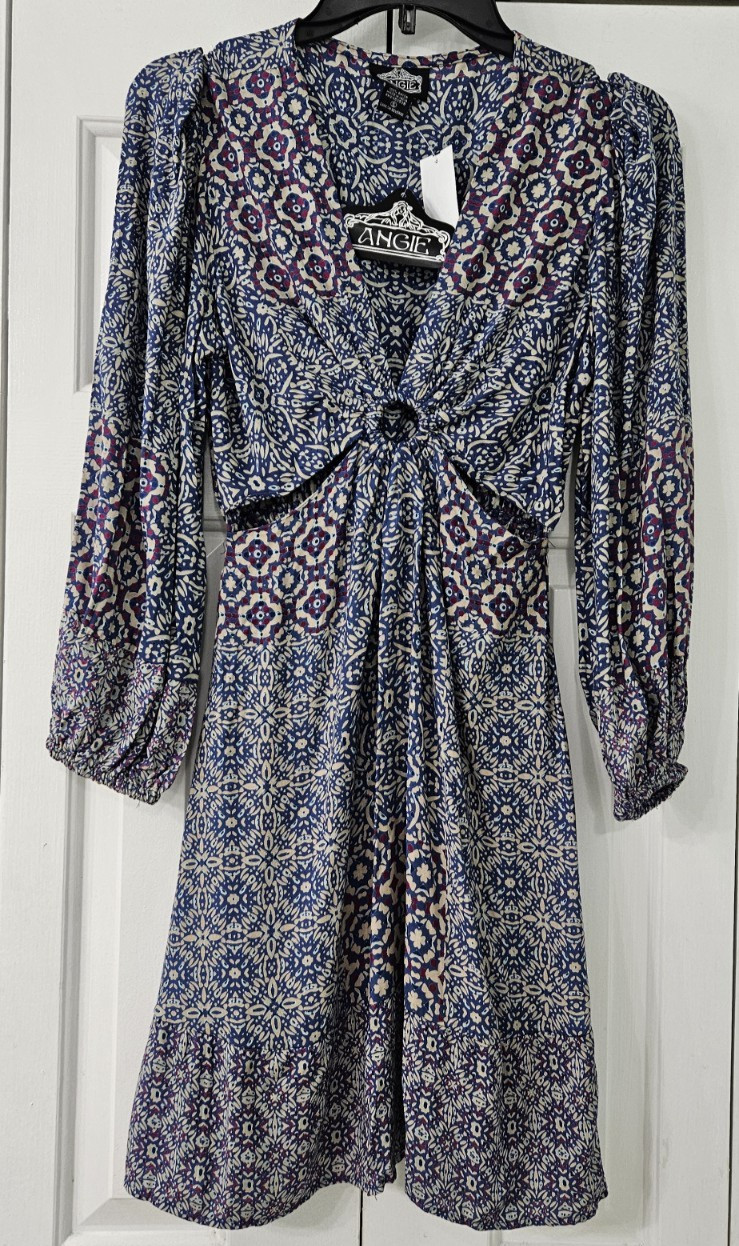 ANGIE Women's Long Sleeve, Blue Multi, Cut-Outs Casual Dress Medium NWT (74) ANGIE Women's Long Sleeve, Blue Multi, Cut-Outs Casual Dress Medium NWT (74)
