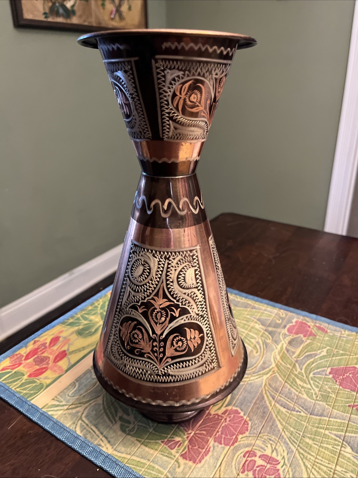 Hand Etched Copper Vase From Spain - Spanish/Moroccan/Turkish Design 12 Inches