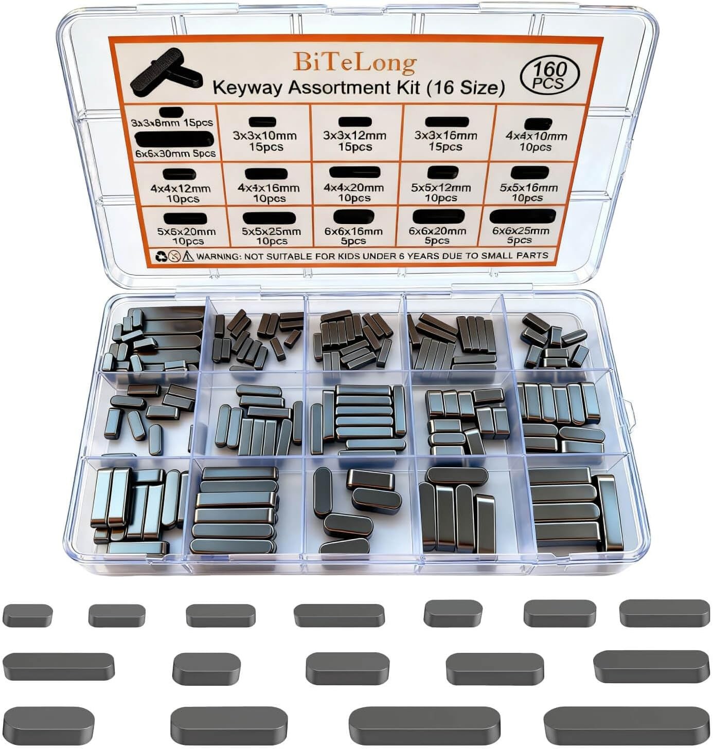 160 PCS Woodruff Key Assortment 16 Sizes Flywheel Key 8mm30mm Briggs Stratton