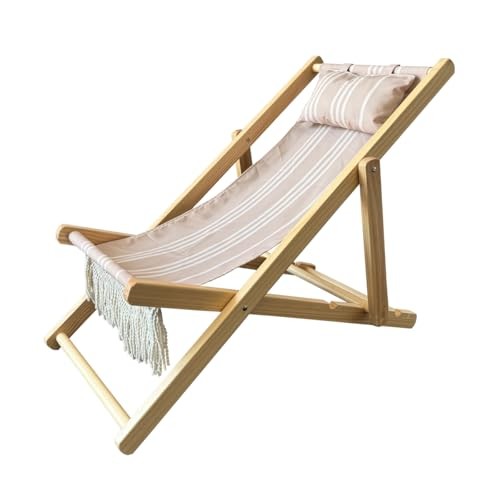 Children’s Vintage Sun Lounger Sling Chair | Wooden Frame with Canvas Fabric | O