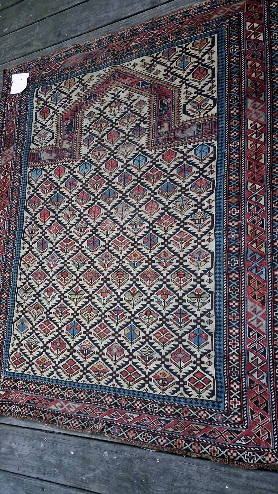 Antique Caucasian Shirvan Prayer Rug 113x140cm Ivory Tribal Wool 19th Century 