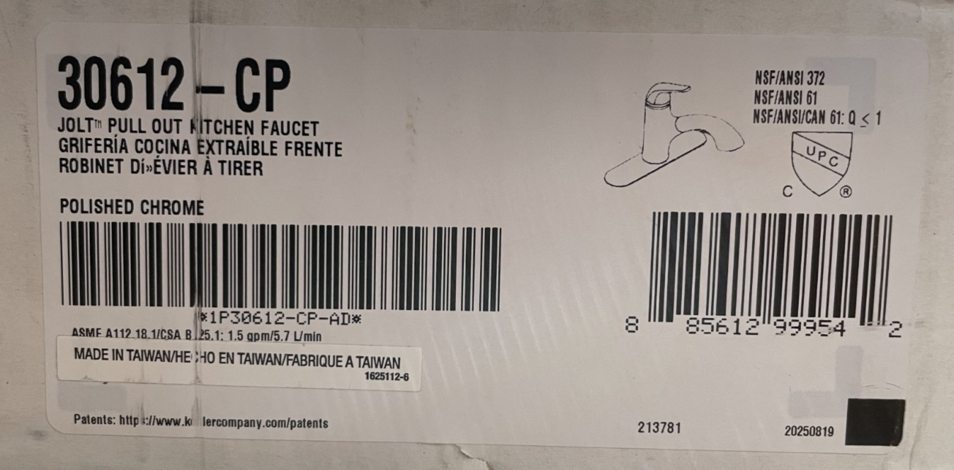 Kohler K-30612-CP Jolt Pull-Out Kitchen Sink Faucet - Polished Chrome *READ* Kohler K-30612-CP Jolt Pull-Out Kitchen Sink Faucet - Polished Chrome *READ*