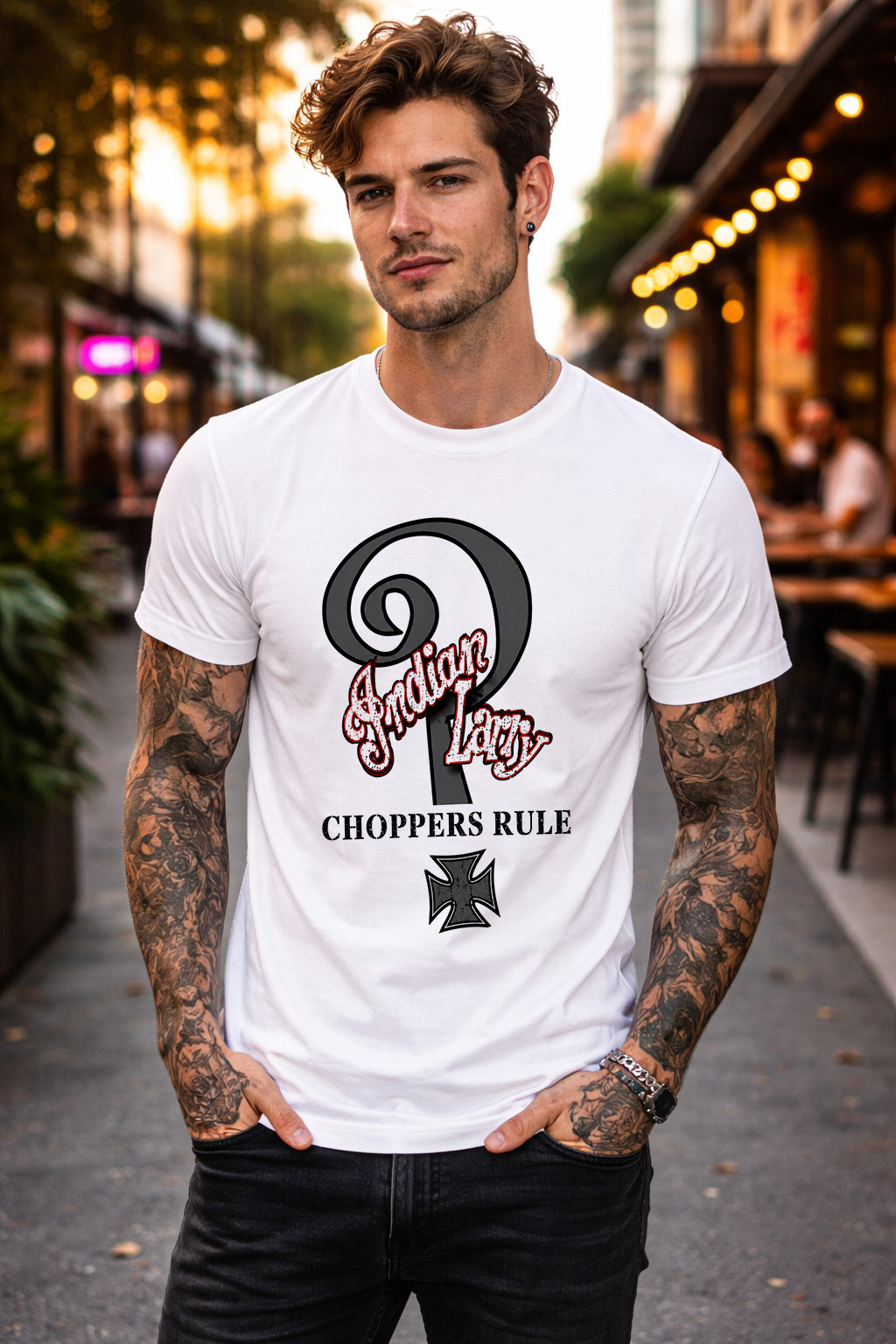 Indian Larry Choppers Rule T Shirt Biker Motorcycle Chopper Graphic Tee Indian Larry Choppers Rule T Shirt Biker Motorcycle Chopper Graphic Tee