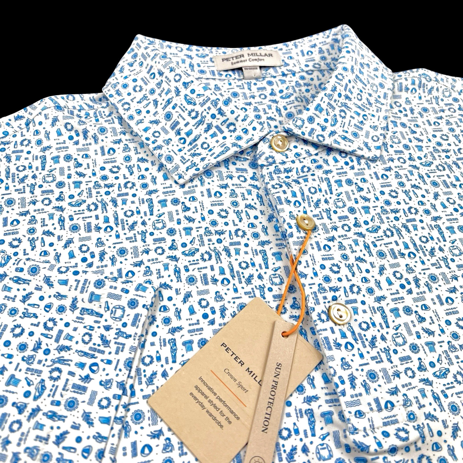 Peter Millar Crown Sport Summer Comfort Island Time Party Polo Shirt Large $125 Peter Millar Crown Sport Summer Comfort Island Time Party Polo Shirt Large $125