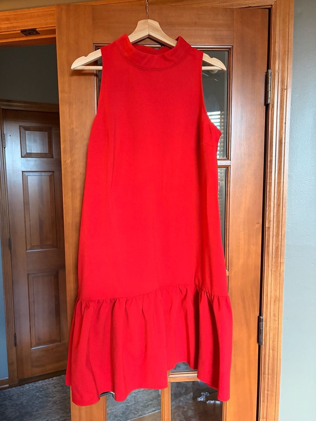 Maeve by Anthropologie Alissa Swing Dress Size Medium Red Ruffle Hem